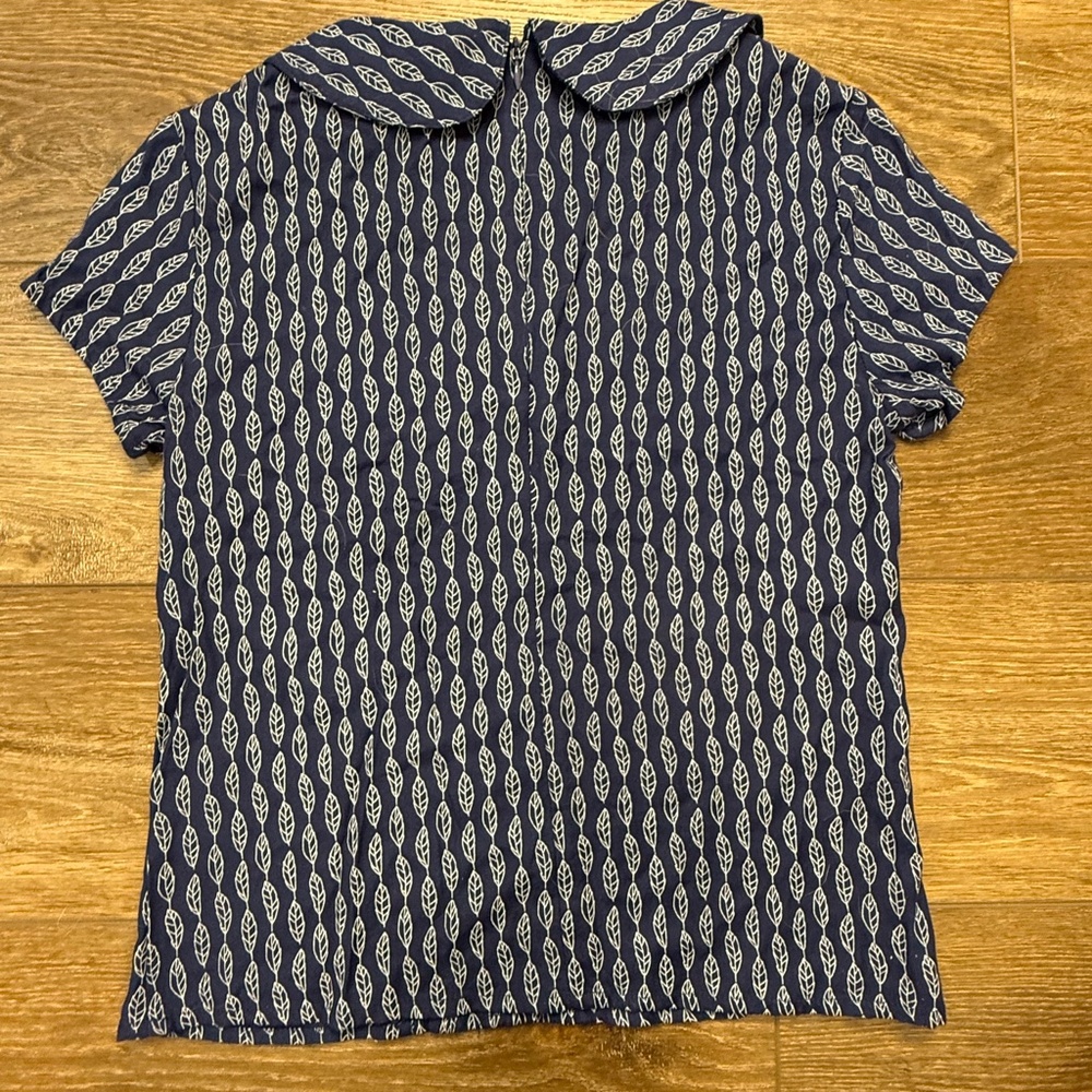 Modcloth x CIRCUS Feather Print Retro Peter Pan Collar Short Sleeve Blouse UK 8 - Picture 10 of 10